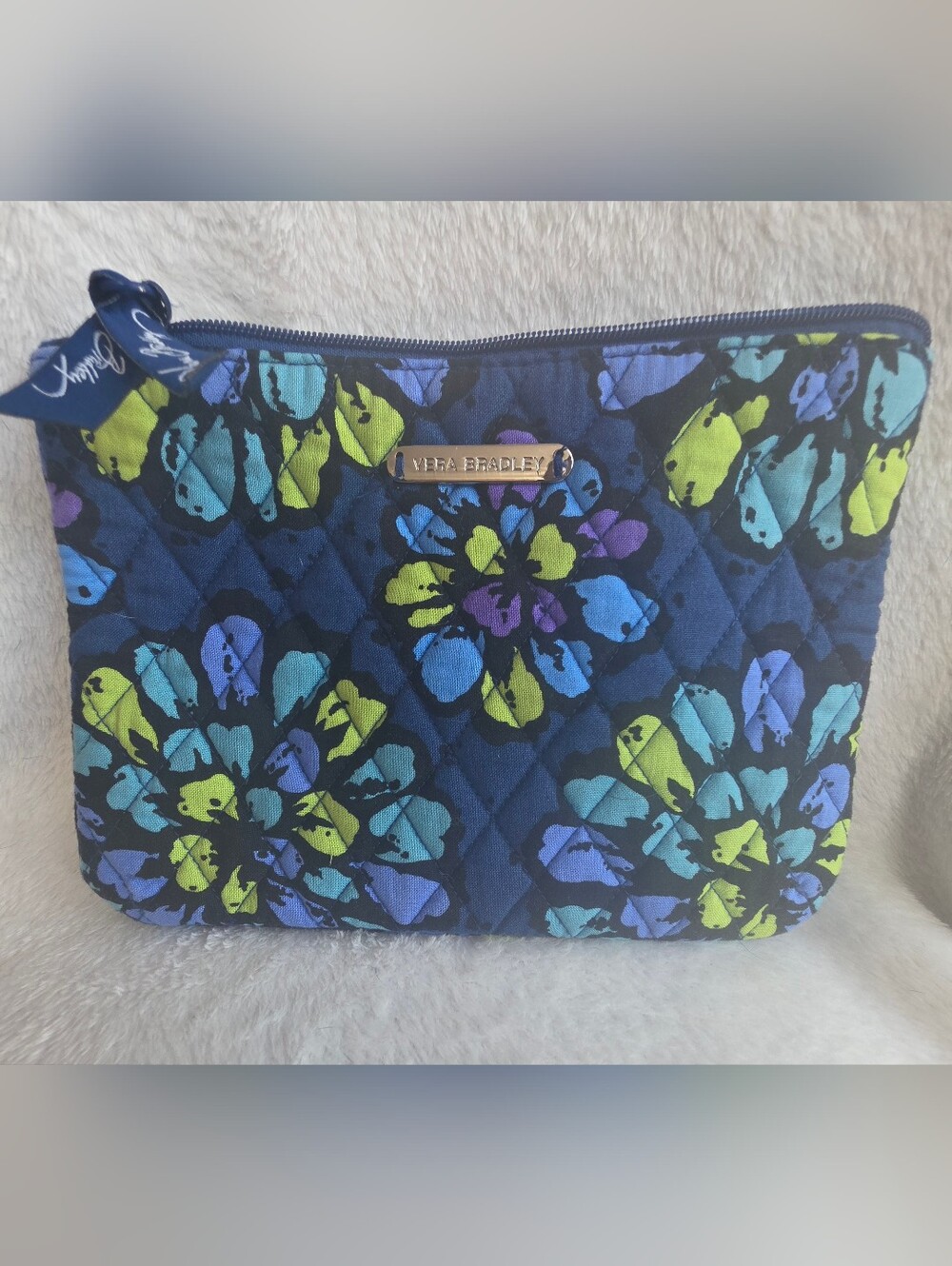 Vera Bradley Quilted Floral Makeup Pouch in Navy, Lime, Turquoise, Purple